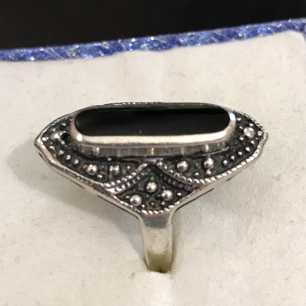 Vintage Black Onyx Silver Statement Ring - image 2